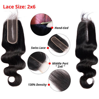 Body Wave Hair 2x6 Lace Closure Middle Part Human Hair | CLJHair