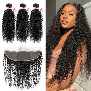 13x4 Lace Frontal With 3 Pcs Jerry Curl Hair Weave Deal  | CLJHair