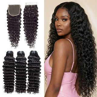 Wholesale Raw Deep Wave Bundles With Unprocessed Human Hair Closure | CLJHair