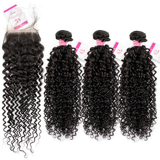 Brazilian Virgin Jerry Curly Hair 3 Bundles With 5x5 Closure | CLJHair