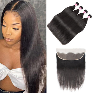 Unprocessed 4 Straight Human Hair Bundles With 13x4 Frontal | CLJHair
