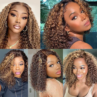 4x4 Transparent Closure Lace Water Wave Color Bob Wigs | CLJHAIR