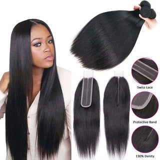 2x6 Closure+ 3PCS Hair Bundles  |  Natural Color Straight Hair | CLJHair