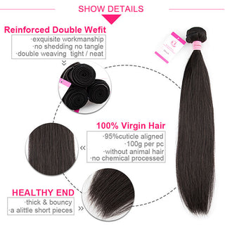Natural Black 3 Bundles Brazilian Straight Hair With Closure | CLJHair