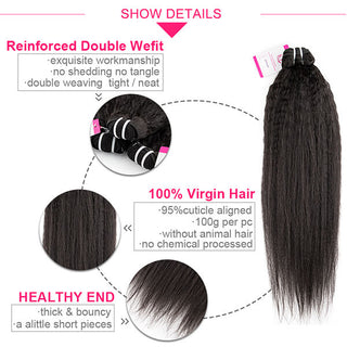 13x4 Lace Frontal With Yaki Straight Human Hair 3 Bundles | CLJHair