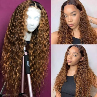 13x4 Deep Wave Lace Front Wig Piano Brown Highlight human Hair | CLJHair