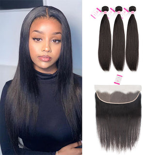Brazilian 3 Straight Hair Bundles And A 13X4 Lace Frontal | CLJHair