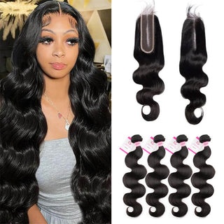 Affordable 4 Human Hair Bundle Deals Body Wave With 2X6 Closure | CLJhair